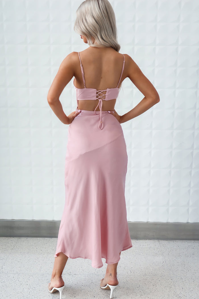 Alenka Satin Midi - Baby Pink - Runway Goddess