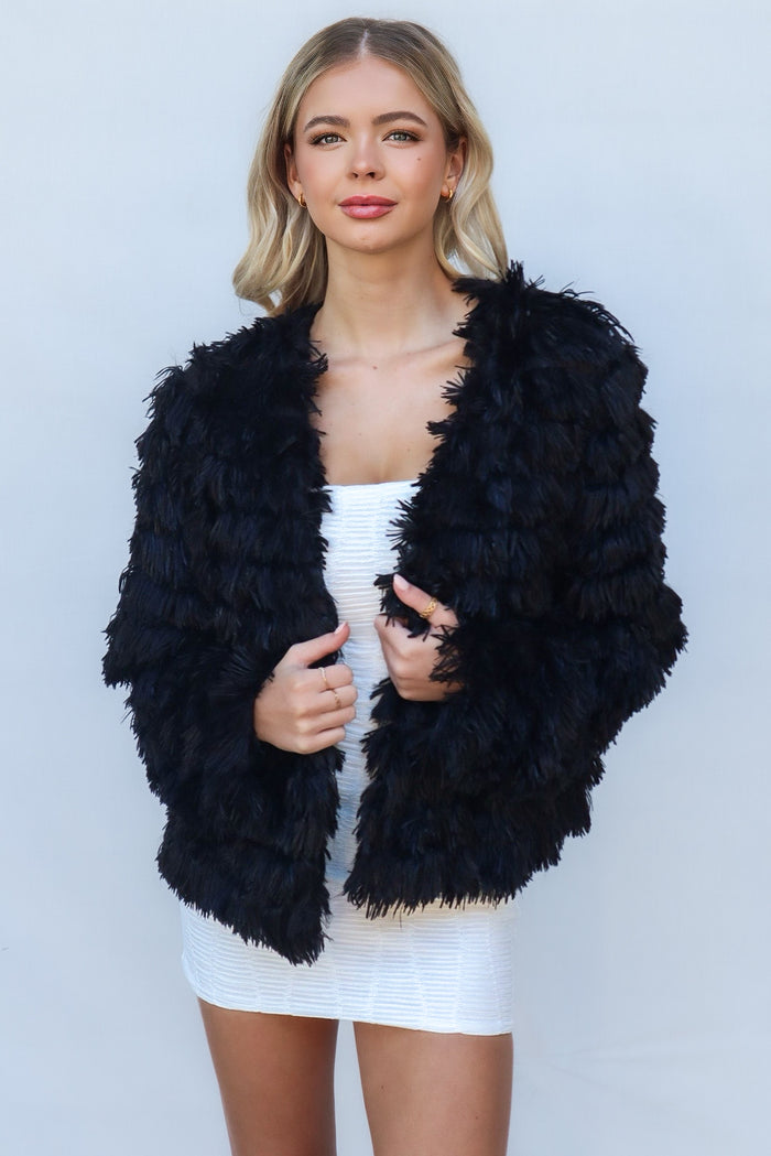 Bambi Faux Fur Jacket - Black - Runway Goddess