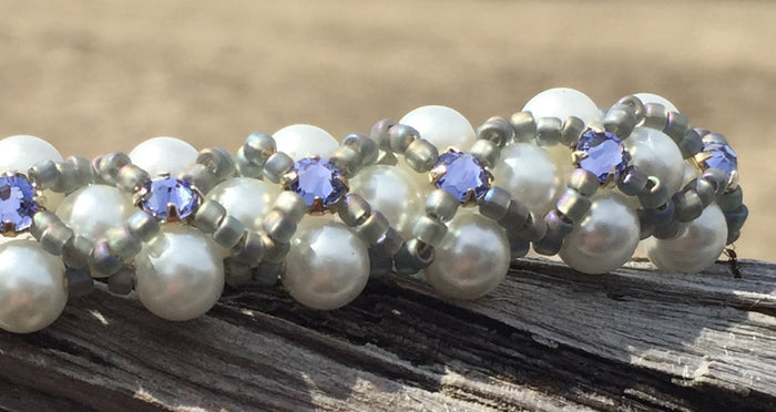 Beaded Bracelet - Pearl Monster - White Lavender and Matte Gray