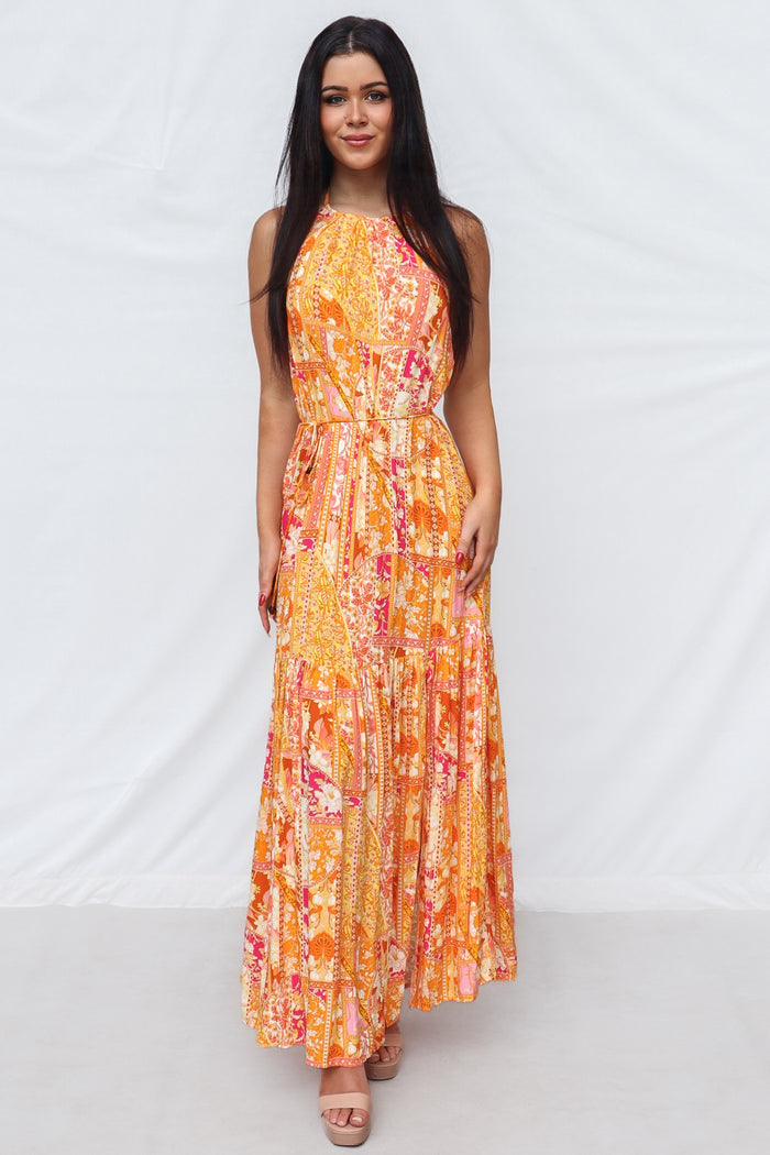 Calypso Maxi Dress - Orange Print - Runway Goddess