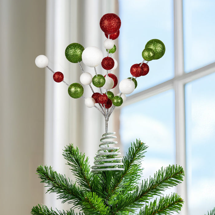 Christabelle Baubles Christmas Tree Topper Festive Glitter Finish Xmas Ornament