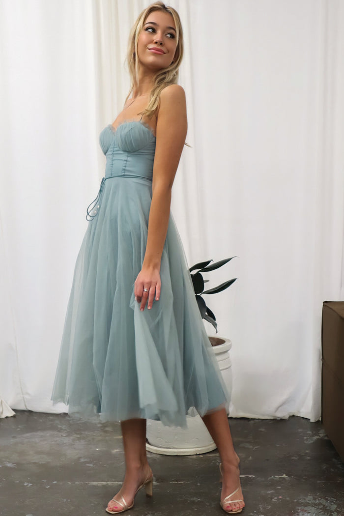 Cindy Tulle Midi Dress - Sage - Runway Goddess