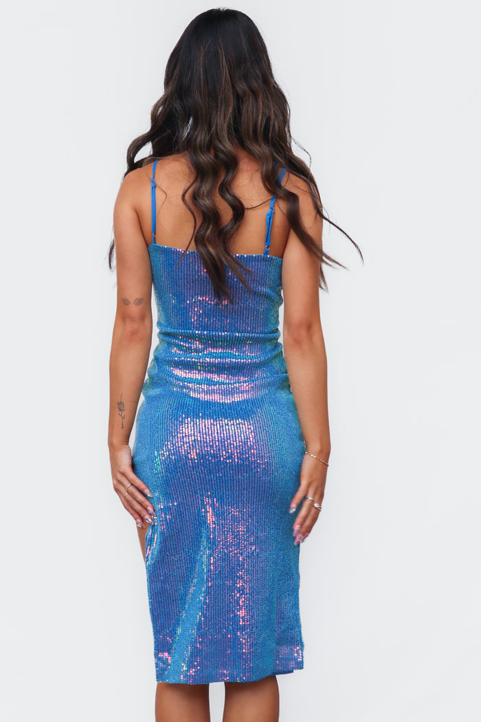Delaney Midi Dress - Blue Sequin - Runway Goddess
