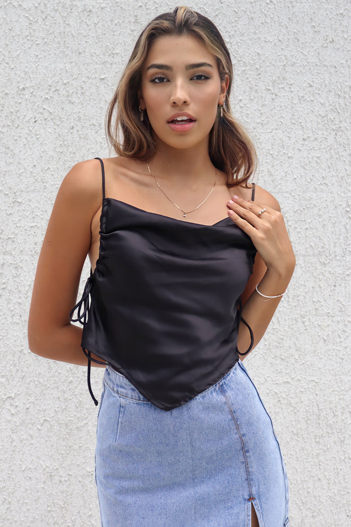 Delilah Satin Top - Black - Runway Goddess
