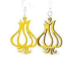 Garlic clove wood earrings — garlic cloves in laser-cut wood, made in USA