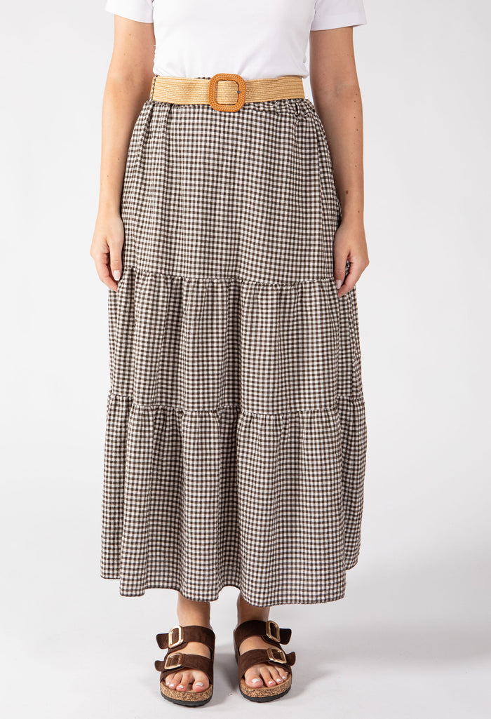 Gingham Tiered Midi Skirt