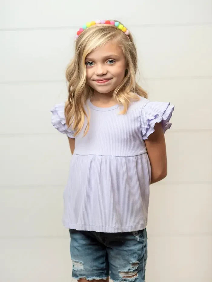 GIRLS Madi Flutter Sleeve Top in Lilac (FINAL SALE)