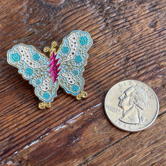 Grateful Dead Pink & Turquoise Butterfly Enamel Pin