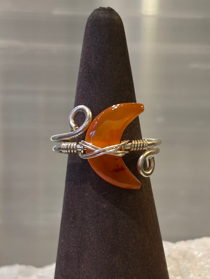 Handmade Wirewrap Carnelian Crescent Moon Sterling Ring Size 9