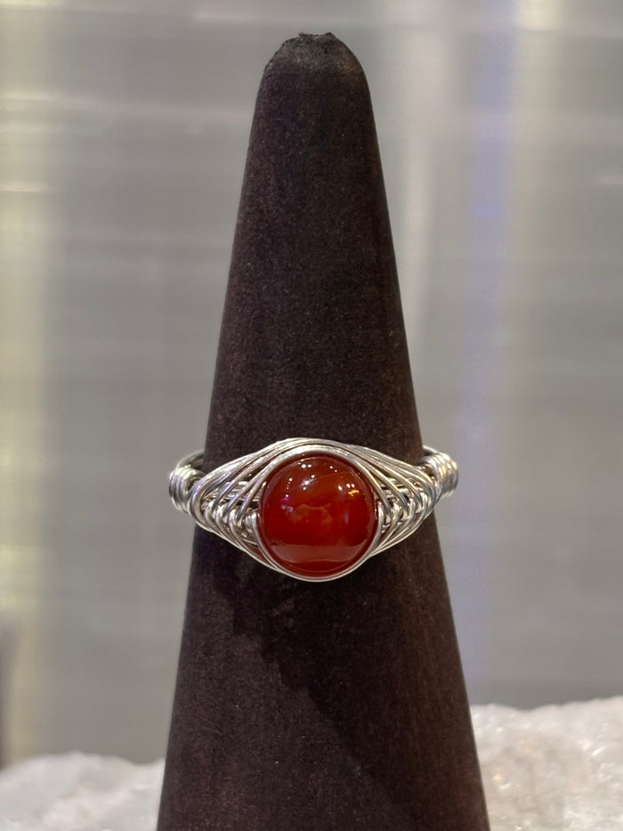Handmade Wirewrap Carnelian Sterling Ring Size 8