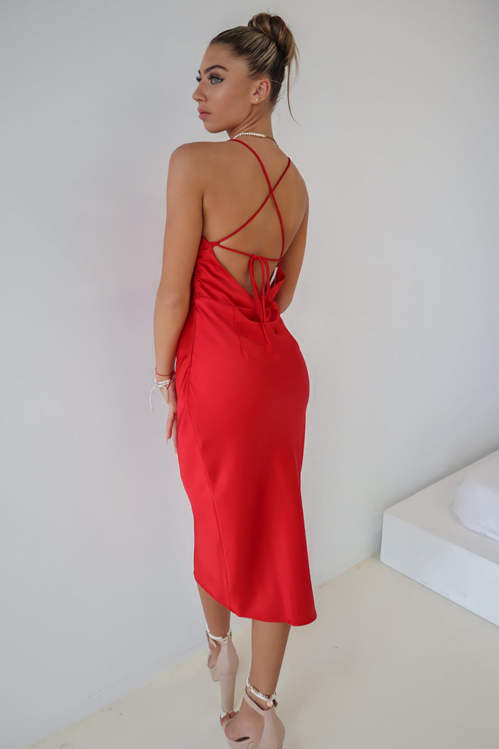 Harlow Midi Dress - Red - Runway Goddess