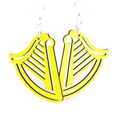 Harp wood earrings — concert harp in laser-cut wood, made in USA