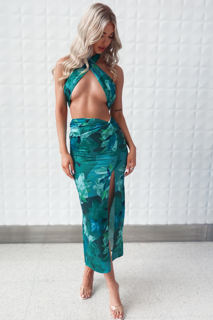 Kara Set Top - Green Floral - Runway Goddess