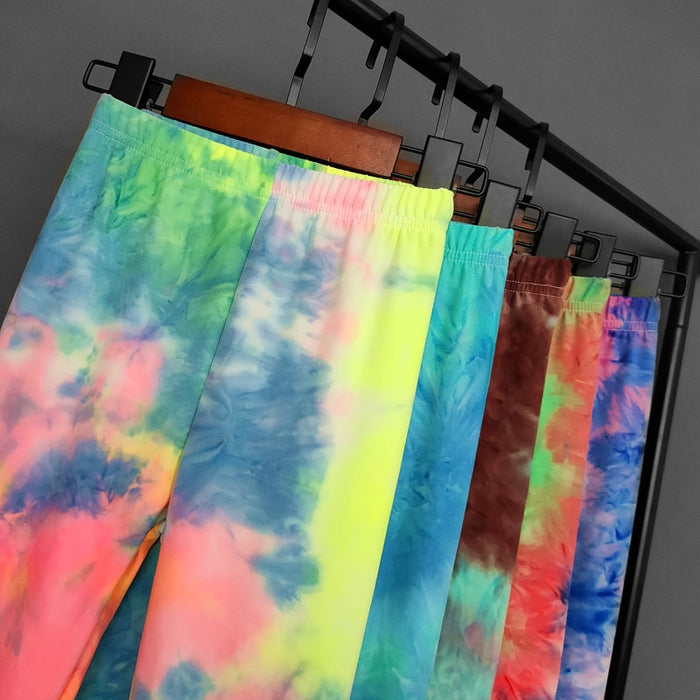 Kids Colourful Fluorescent Tie-Dye Printed Leggings