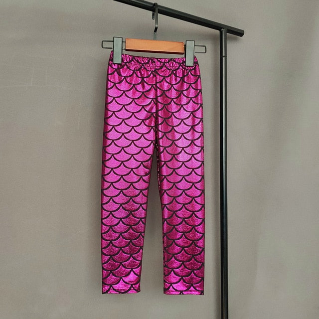 Kids Shiny Glittery Mermaid Patterned Leggings