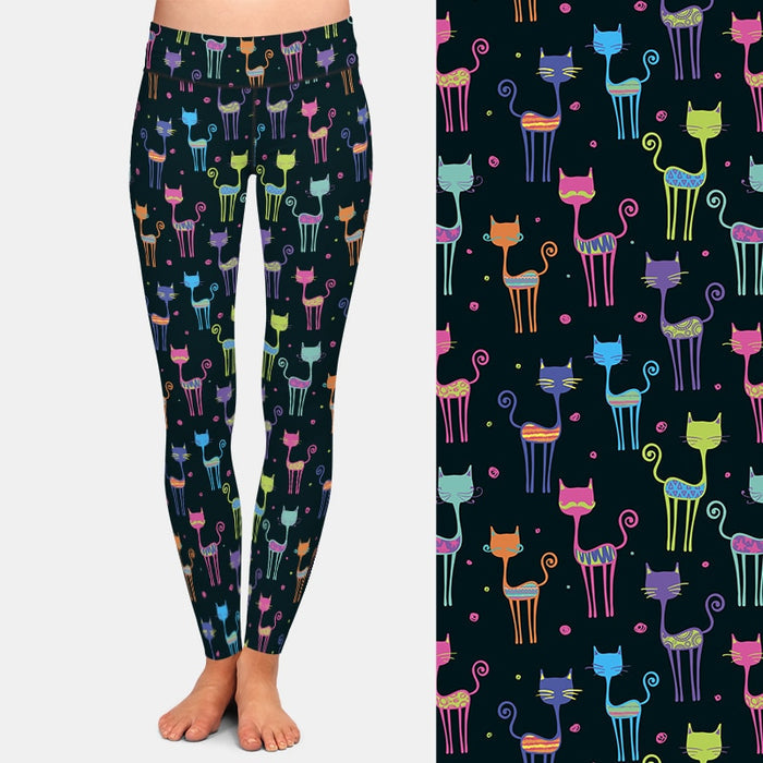 Ladies 3D Cartoon Colourful Cats Printed Leggings