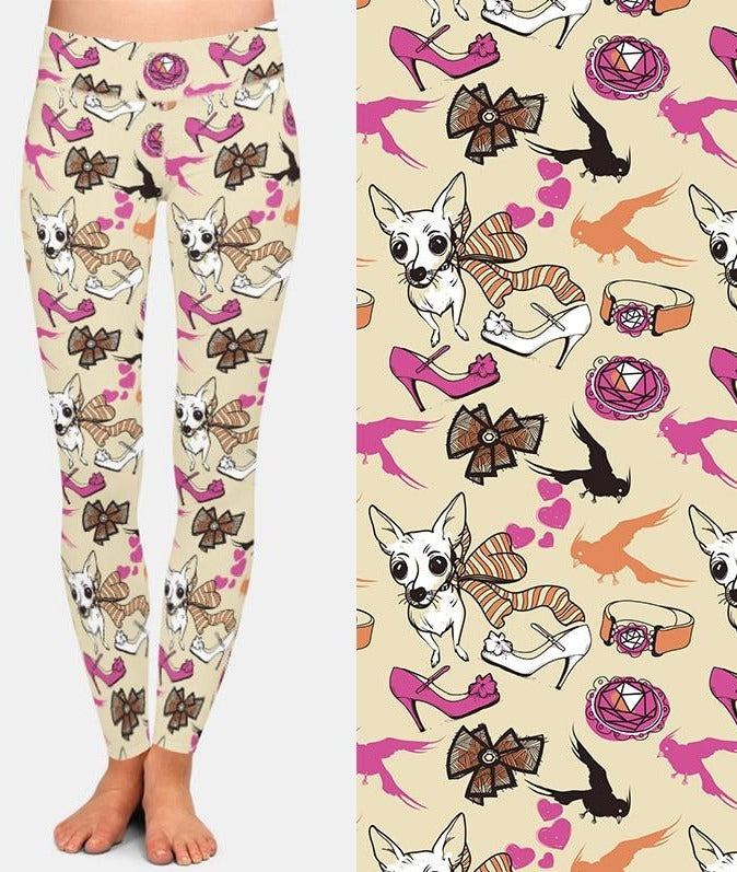 Ladies 3D Dogs and Fashion Items Printed Leggings