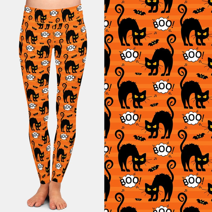 Ladies 3D Halloween Black Cats Printed Leggings