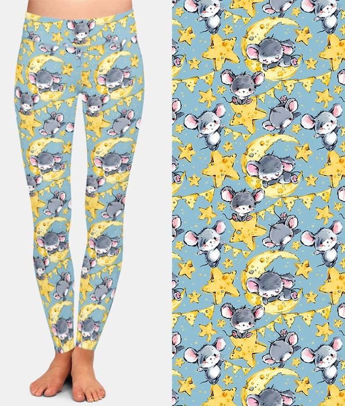 Ladies Cute Mice On The Cheese Moon Printed Leggings