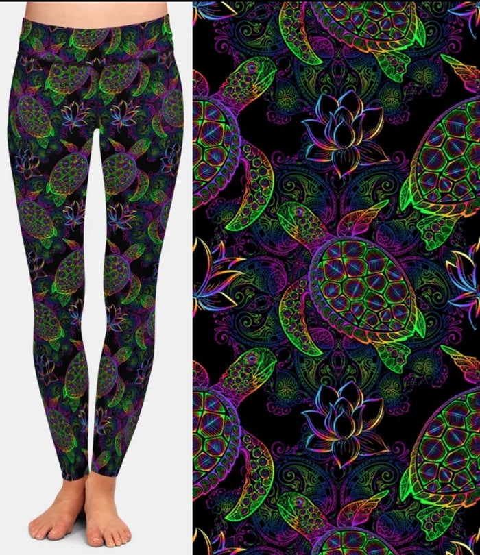 Ladies Gorgeous Rainbow Sea Turtles & Fish Designed Leggings