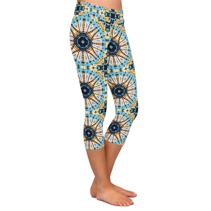 Ladies New Geometric Digital Printed Capri Leggings