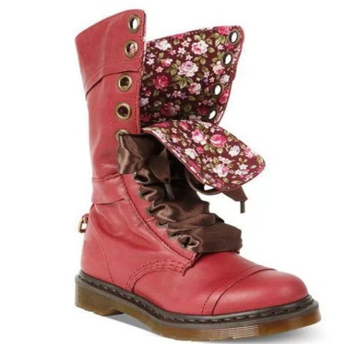 Ladies New Mid-Calf Retro Fold-Down Vintage Boots