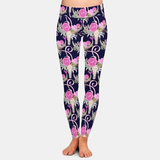 Ladies Soft 3D Bull Skulls Printed Brushed Leggings