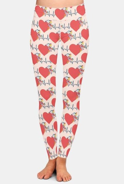 Ladies Valentine's Day Colourful Hearts Printed Leggings