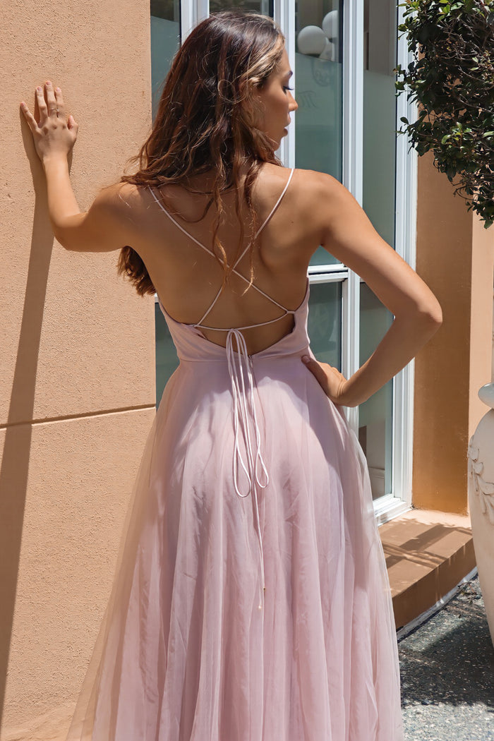 Latisha Tulle Midi Dress - Blush Pink - Runway Goddess