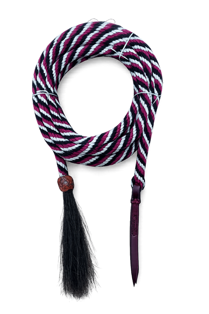 Mecate - MEC14 - 5/8"x22' Braided Poly Burgundy, Black and White
