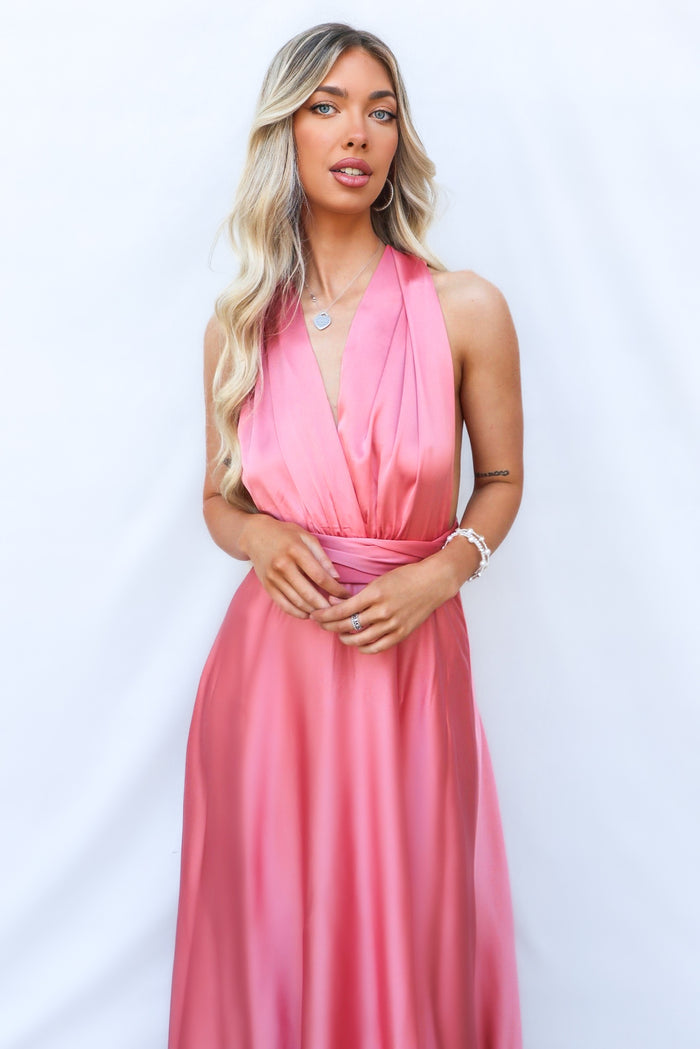 Pandora Multiway Gown - Rose Pink Satin - Runway Goddess