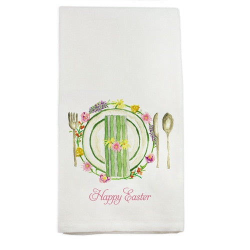 Place-settings with Happy Easter Dishtowel