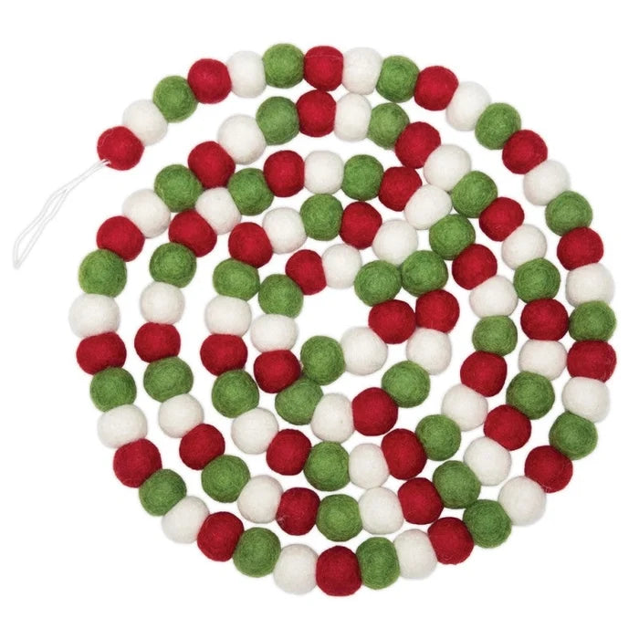 Red, White, & Green Christmas Ball Garland 8ft.