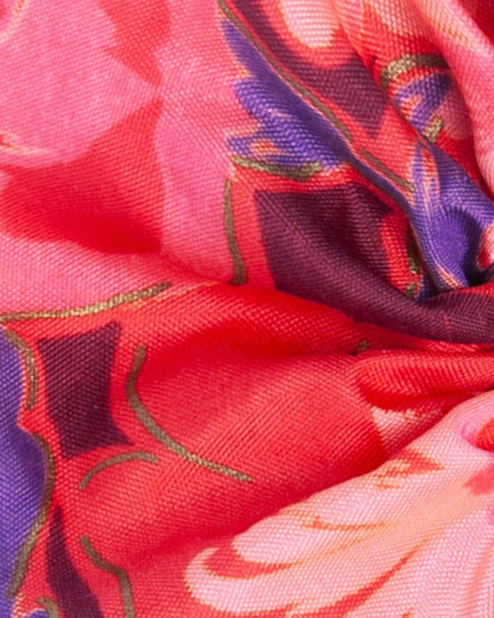 Soleil Floral Print Silk Scrunchie - Berry Blossom