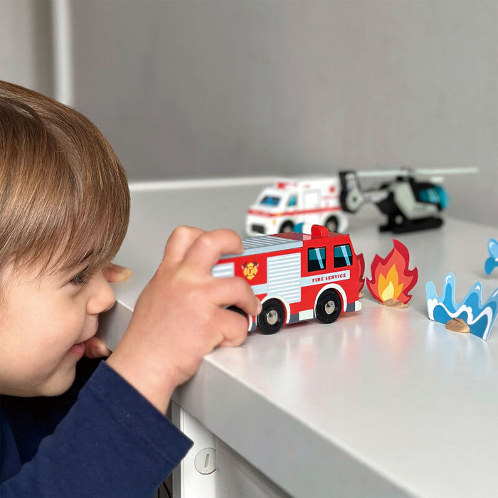 Tender Leaf Toys Pretend Wooden Emergency Vehicles