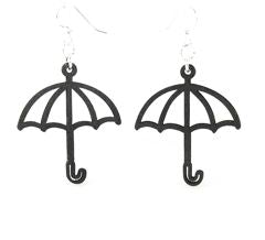 Open umbrella earrings with curved handle, eco-friendly jewelry made in USA