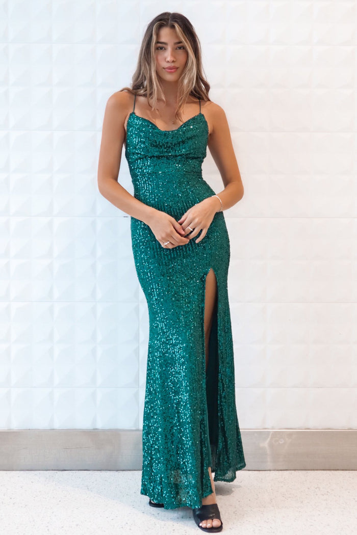 Whitney Sequin Gown - Green - Runway Goddess