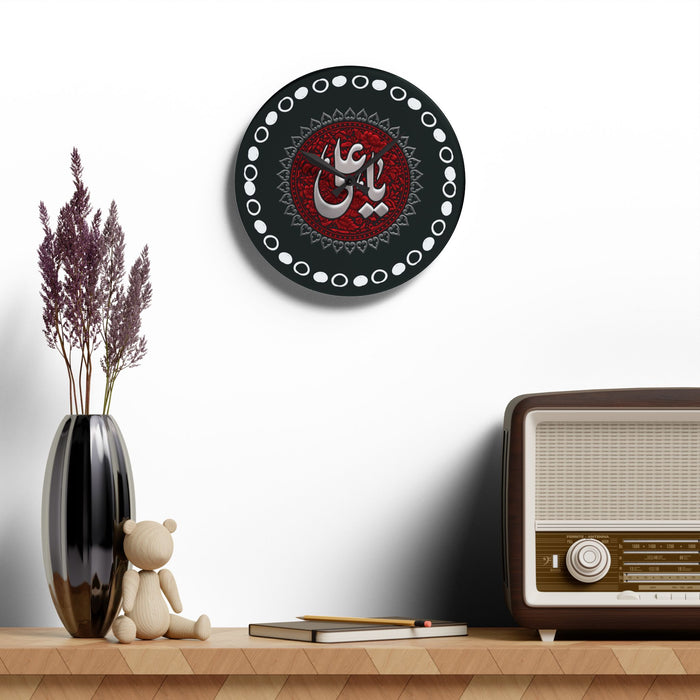 Ya Ali (as) Red Black Acrylic Wall Clock - Imam Ali (as), Karbala, Shura, Ghadir