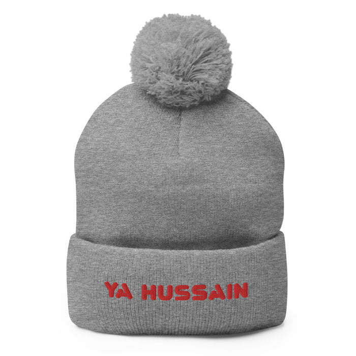 Ya Hussain (as) Red - Embroidered Pom-Pom Beanie