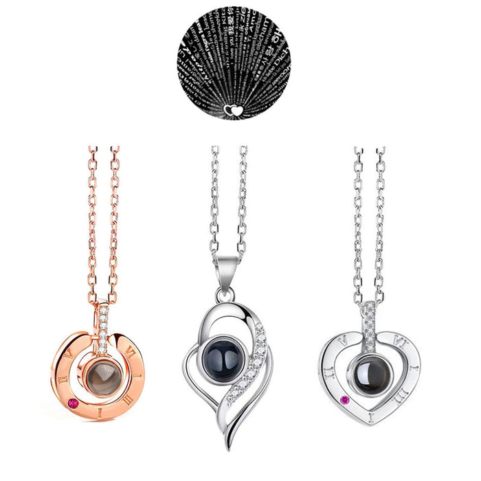 100 Languages Love Necklace - Assorted Style Pendants - I Love You Projection