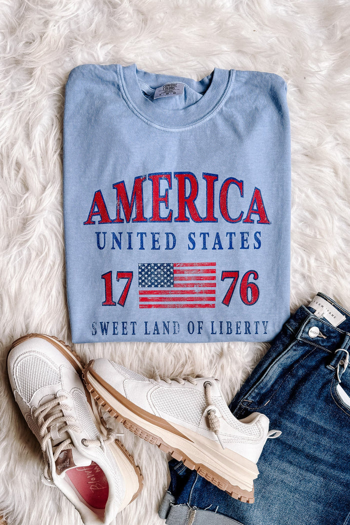 1776 Sweet Land of Liberty Graphic Tee - Washed Denim