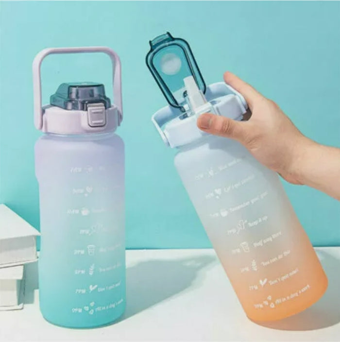 2L Water Bottle Motivational Drink Flask With Time Markings BPA Free For Sports Or Gym