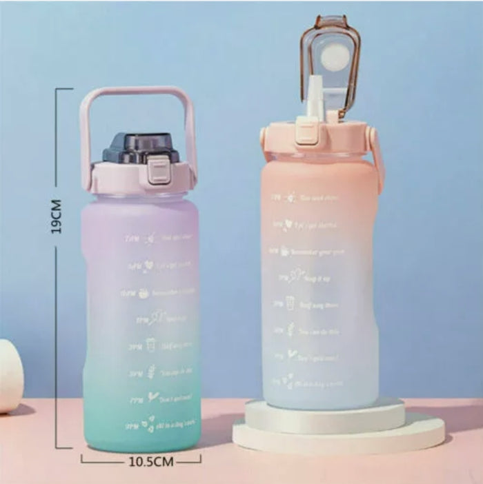 2L Water Bottle Motivational Drink Flask With Time Markings BPA Free For Sports Or Gym