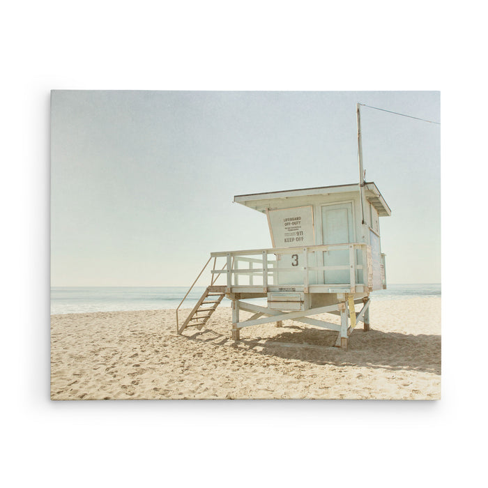 Canvas wall art of a lifeguard tower in Malibu on Surfrider Beach titled 'Malibu Lifeguard Tower'