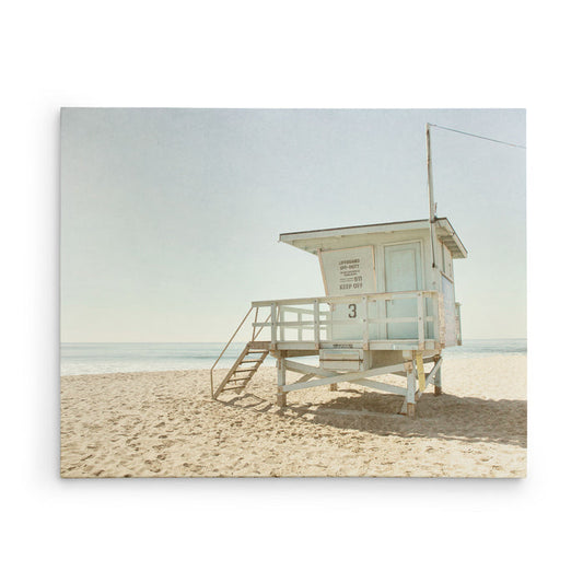 Canvas wall art of a lifeguard tower in Malibu on Surfrider Beach titled 'Malibu Lifeguard Tower'