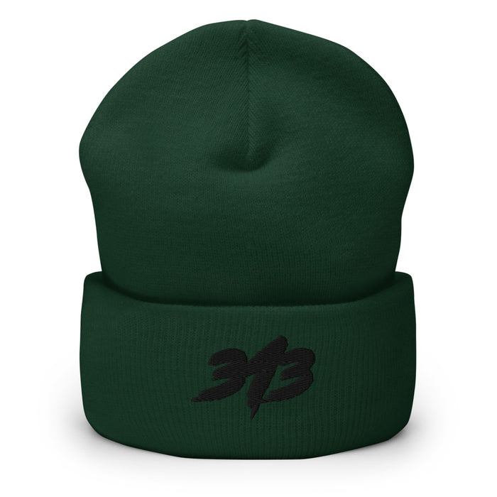 313 Black - Embroidered Cuffed Beanie