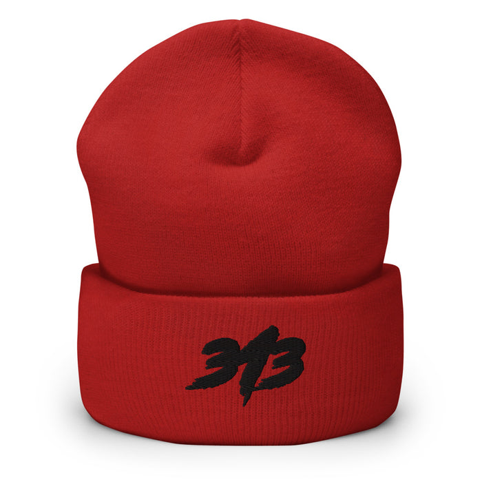 313 Black - Embroidered Cuffed Beanie