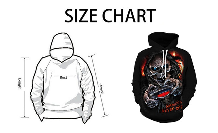 3D Skulls & Graphic Horror Printed Hoodies - List 1