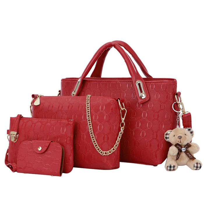 4Pcs/Set Elegant Ladies Bear Pendant Handbag/Shoulder Bag