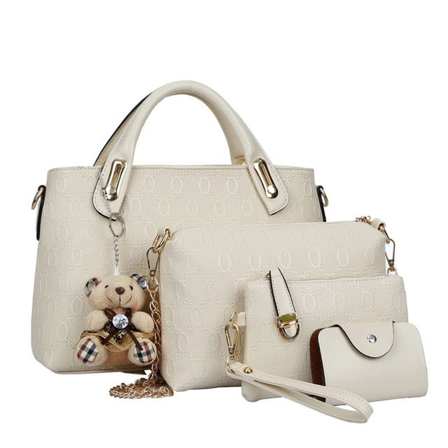 4Pcs/Set Elegant Ladies Bear Pendant Handbag/Shoulder Bag